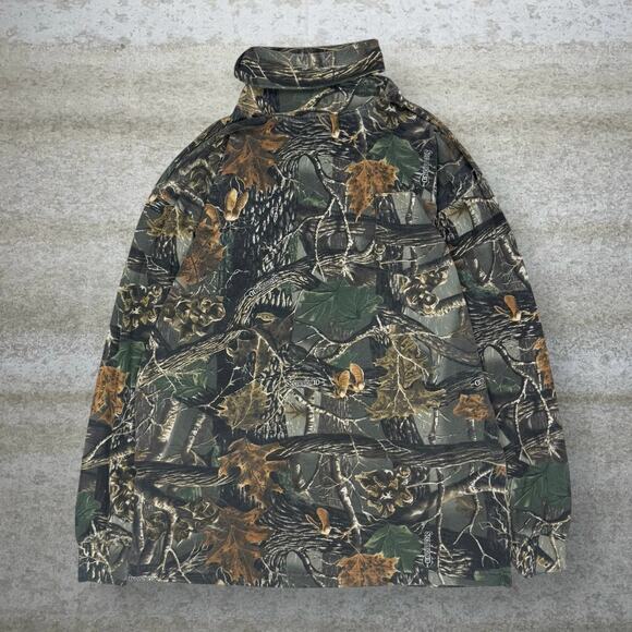 Vintage Seclusion 3D Hunting Camo Shirt Cotton Long Sleeve Cowl Neck Pocket 90s - Picture 1 of 3